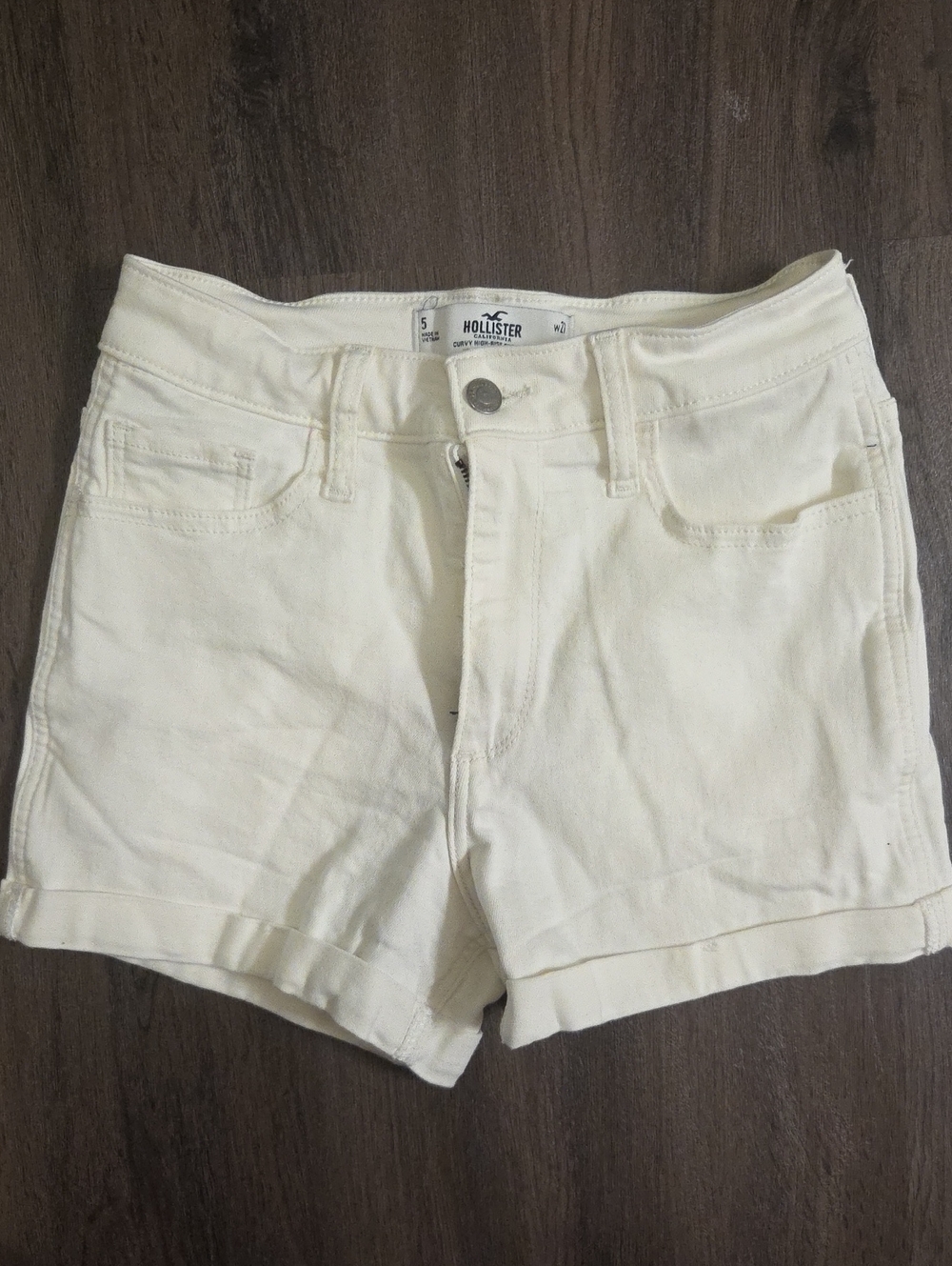 Hollister White High-Rise Denim Shorts